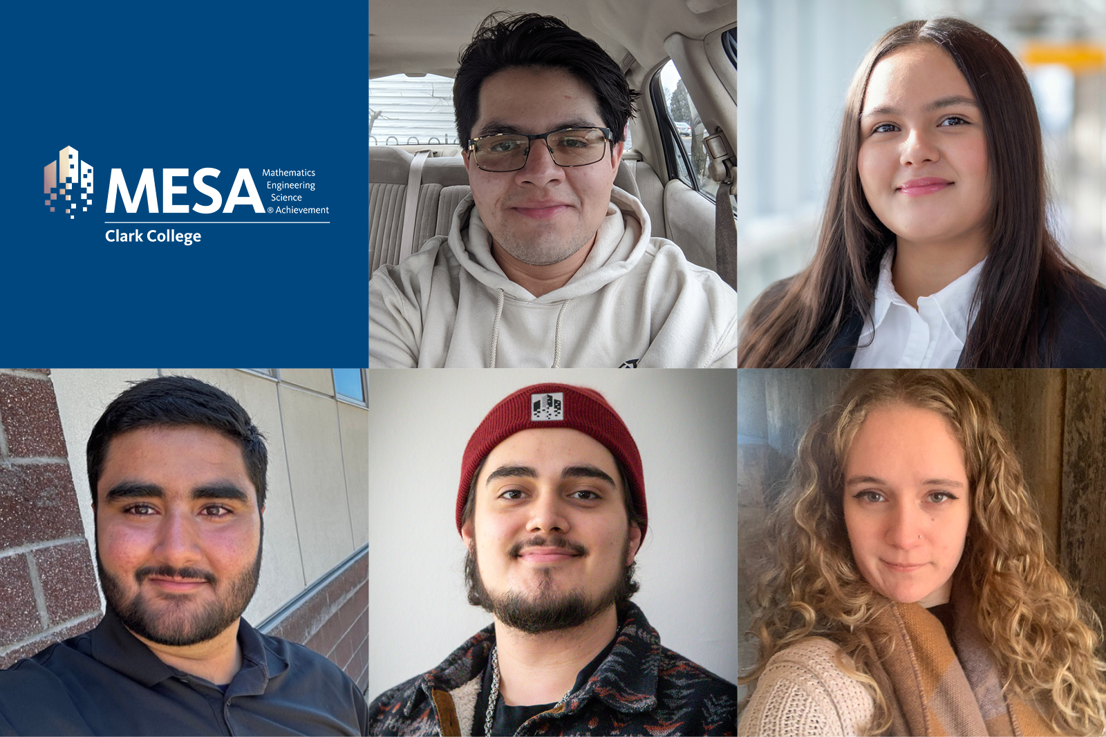 collage of 5 student photos with the MESA Clark College logo.
